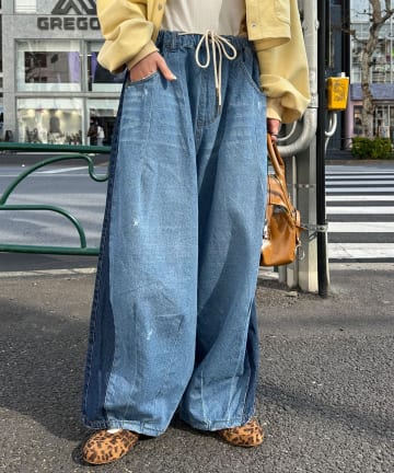 CIAOPANIC(チャオパニック) 【cian denim/シアンデニム】切替スーパーワイドバルーンデニムパンツ