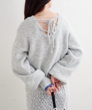 OUTLET(アウトレット) 【Kastane】レースアップニットプルオーバー