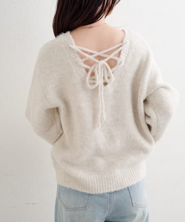 OUTLET(アウトレット) 【Kastane】レースアップニットプルオーバー