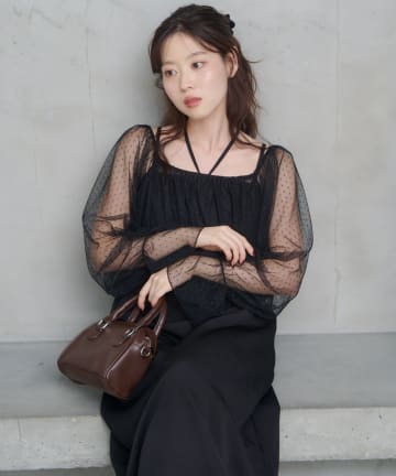 OUTLET(アウトレット) 【Kastane】ペプラムチュール×レースアップワンピースSET