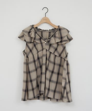 DISCOAT(ディスコート) シアーチェックノースリフリルブラウス