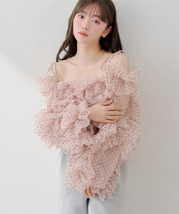 Chico(チコ) 3/12(木)0:00販売開始【SALON by Chico】オフショルランダムチュールドットブラウス