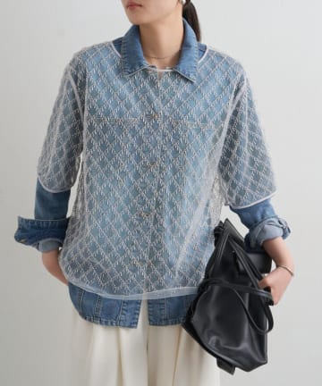 LOUNGEDRESS(ラウンジドレス) ビーズシアーハーフスリーブブラウス