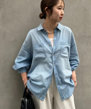 DISCOAT(ディスコート) 【Enlude/夏も快適！さらっとした着心地】シアーデニムダブルポケットオーバーシャツ《ユニセックス》