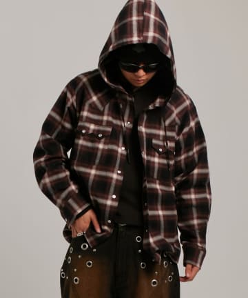 WHO’S WHO gallery(フーズフーギャラリー) 【Sourcream】ウエスタンオンブレチェックフードシャツ