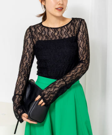 NOLLEY'S(ノーリーズ) ウォッシャブル袖フレアレースロンＴ