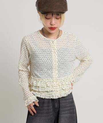 w closet(ダブルクローゼット) ドットレースフリルカーディガン