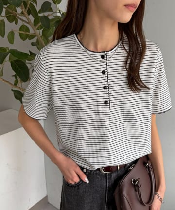 DISCOAT(ディスコート) 【WEB限定】ピコレース付ワッフルTシャツ