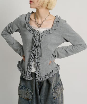 w closet(ダブルクローゼット) ドットレイヤードフリルカーディガン