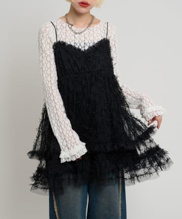 w closet(ダブルクローゼット) チュールリボンミニキャミワンピース