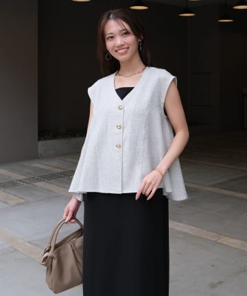 Chez toi(シェトワ) 【ITAMI企画】ツイードベスト×ノースリワンピース