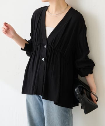 COLLAGE GALLARDAGALANTE(コラージュ ガリャルダガランテ) 【軽量/体型カバー】ギャザー切替シアーシャツカーディガン
