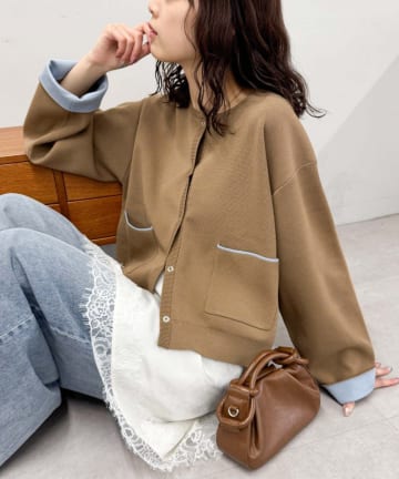 CIAOPANIC TYPY(チャオパニックティピー) 【UVカット/接触冷感】袖配色ニットスナップカーデ