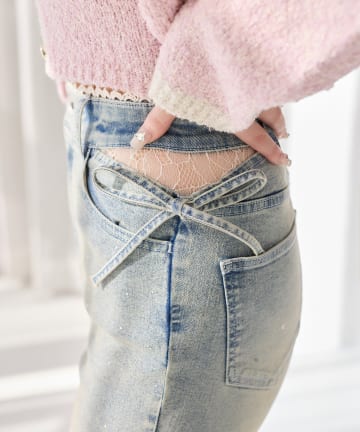 one after another NICE CLAUP(ワンアフターアナザー ナイスクラップ) サイドカットレースフレアデニム