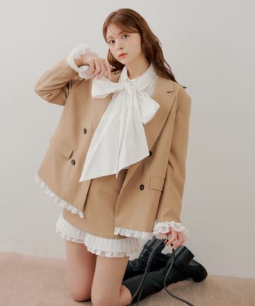 Chico(チコ) 【セットアップ対応】袖フリルテーラードジャケット