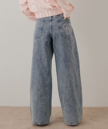 Chico(チコ) ラインストーンロゴワイドデニムパンツ