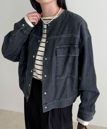 FREDY & GLOSTER(フレディ アンド グロスター) ニュアンスデニムノーカラージャケット
