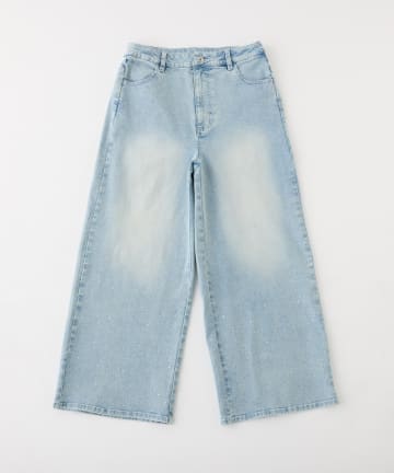 one after another NICE CLAUP(ワンアフターアナザー ナイスクラップ) 【ウェスト調整可能】ビジュー付きワイドデニム