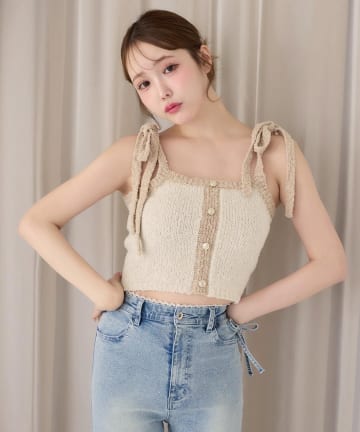 one after another NICE CLAUP(ワンアフターアナザー ナイスクラップ) 【セットアップ可能】肩リボン配色ビスチェ