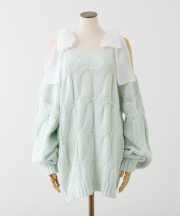 one after another NICE CLAUP(ワンアフターアナザー ナイスクラップ) ミルキーパレットニットミニワンピ／肩リボン