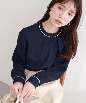 natural couture(ナチュラルクチュール) スタンドカラーパイピングブラウス