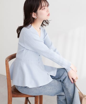 natural couture(ナチュラルクチュール) ランダムリブVネックペプラムカーディガン