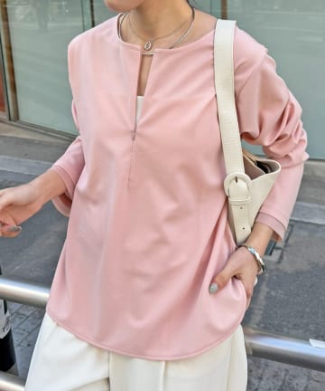 COLLAGE GALLARDAGALANTE(コラージュ ガリャルダガランテ) 【ストレッチ◎ファスナー付き】袖シアー切替ジョーゼットロンT