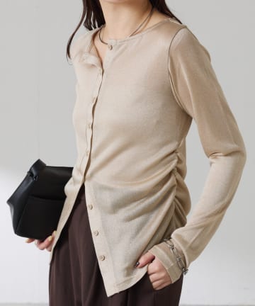 COLLAGE GALLARDAGALANTE(コラージュ ガリャルダガランテ) 【サイドにギャザー入り】シアーラメカーディガン