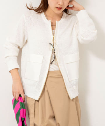 NOLLEY'S(ノーリーズ) 《手洗い可能》テープヤーンZIP UPカーディガン