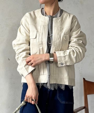 un dix cors(アンディコール) ノーカラージップデニムブルゾン