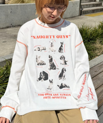 CIAOPANIC TYPY(チャオパニックティピー) 【SOUNDS GOOOOD】DOG総柄刺繍プリントワッフルロンTEE