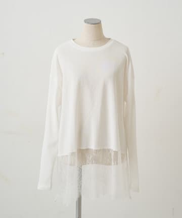 PUAL CE CIN(ピュアルセシン) レースヘムシアーワッフルカットソー