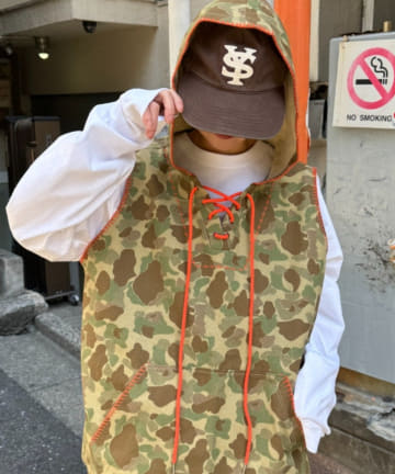 CIAOPANIC TYPY(チャオパニックティピー) 【SOUNDS GOOOOD】カモ柄ハンドステッチフードベスト