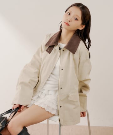 Chico(チコ) 襟配色ジップルーズジャケット