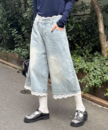 CIAOPANIC(チャオパニック) 【neutral by ciaopanic】レースレイヤードデニムハーフパンツ