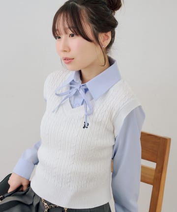 NICE CLAUP / OLIVE des OLIVE OUTLET(ナイスクラップ  / オリーブ デ オリーブ アウトレット) 【RMAF】シャツ+ニットベストドッキングプルオーバー