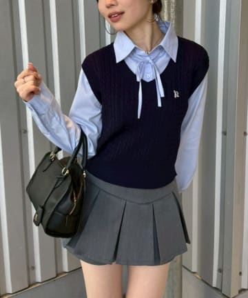 NICE CLAUP / OLIVE des OLIVE OUTLET(ナイスクラップ  / オリーブ デ オリーブ アウトレット) 【RMAF】シャツ+ニットベストドッキングプルオーバー