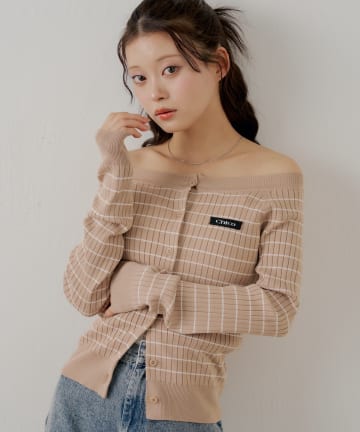 Chico(チコ) オフショルボーダーニットカーディガン