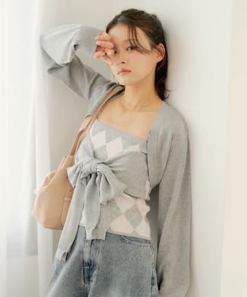 Chico(チコ) アーガイルリボンキャミカーディガンセット