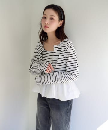 Kastane(カスタネ) 【ボーダー&無地】バルーンキャミカーデSET