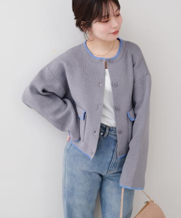 natural couture(ナチュラルクチュール) 配色クルーネックカーディガン