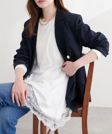 natural couture(ナチュラルクチュール) スムース天竺レース付きプルオーバー