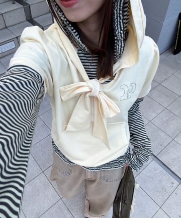 CIAOPANIC(チャオパニック) リボンパフスリーブ半袖スウェットパーカー