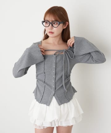 RAY CASSIN(レイカズン) 釦開き袖フレアクロス紐ロンT