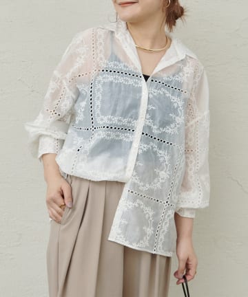 PUAL CE CIN(ピュアルセシン) パッチワーク刺繍レースブラウス