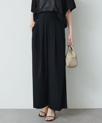 PUAL CE CIN(ピュアルセシン) レーヨンナイロンストレッチタックワイドパンツ