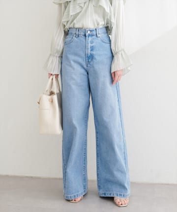 natural couture(ナチュラルクチュール) ポケットレースワイドデニムパンツ