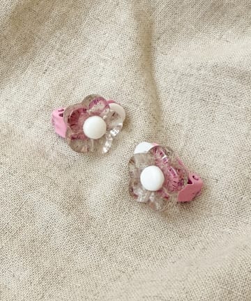 3COINS(スリーコインズ) クリアラメフラワーイヤリング／KIDS