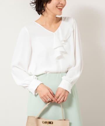 NOLLEY'S(ノーリーズ) ウォッシャブルサテンアシンメトリーラッフルブラウス