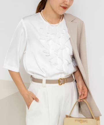 NOLLEY'S(ノーリーズ) ウォッシャブルオトナサテンラッフルブラウス